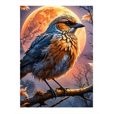 Tablomega Ay Işığında Daldaki Serçe Tasarım Mdf Tablo 25cmx 35cm