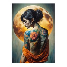 Tablomega Sırtı Dövmeli Kadın Mdf Poster 18cm X 27cm