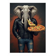 Tablomega Pizza Tutan Deri Ceketli Fil Mdf Tablo 25cmx 35cm