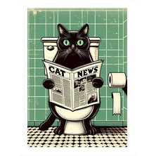 Tablomega Tuvalette Gazete Okuyan Kedi Model Mdf Tablo 18cm X 27cm