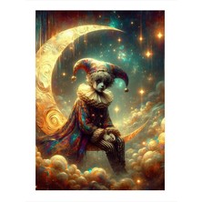Tablomega Ay Üzerinde Oturan Üzgün Palyanço Art Mdf Poster 35cm X50cm