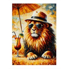 Tablomega Şapkalı Tatil Aslanı Art Mdf Tablo 25cmx 35cm