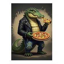 Tablomega Pizza Tutan Deri Ceketli Timsah Modern Mdf Tablo 35cm X50cm