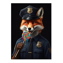 Tablomega Lolipoplu Polis Tilki Dekoratif Ahşap Tablo 35cm X50cm