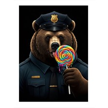 Tablomega Lolipoplu Polis Ayı Art Mdf Poster 35cm X50cm