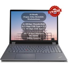 Lenovo Thinkpad P16 Gen 2 Intel Core I9 13980HX 128GB 2tb SSD 16GB Nvıdıa RTX5000ADA WM970 Chipset  16" Wqxga 165Hz 500NITS Windows 11 Pro Taşınabilir Iş Istasyonu 21FA000BTX O10