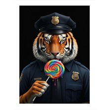 Tablomega Lolipoplu Polis Kaplan Tasarım Ahşap Tablo 25cmx 35cm