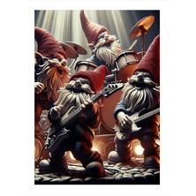 Tablomega Davul Ve Gitar Çalan Cüceler Grubu Desenli Ahşap Tablo 18cm X 27cm