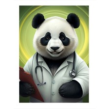 Tablomega Doktor Kıyafetli Panda Art Mdf Tablo 25cmx 35cm