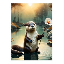 Tablomega Beyaz Çiçek Ve Sincap Dekoratif Mdf Tablo 18cm X 27cm