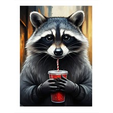 Tablomega Kola Içen Rakun Model Mdf Tablo 18cm X 27cm