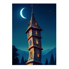 Tablomega Gece Gökyüzünde Kule Tasarım Ahşap Tablo 25cmx 35cm