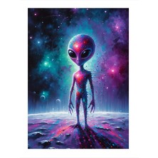Tablomega Renkli Uzaylı Modern Ahşap Tablo 18cm X 27cm