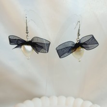 Crystal Atelier Kurdele Detaylı Aesthetic Soft Vibes Vintage Coquette Kalp Inci Küpe