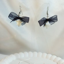 Crystal Atelier Kurdele Detaylı Aesthetic Soft Vibes Vintage Coquette Y2K Star Yıldız Inci Küpe