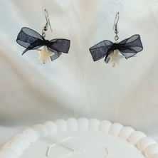 Crystal Atelier Kurdele Detaylı Aesthetic Soft Vibes Vintage Coquette Y2K Star Yıldız Inci Küpe