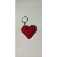 İnci Mode Amigurumi Hediyelik Dağıtmalık Düğün Kına Nikah Toptan Örgü Kalp Anahtarlık Kırmızı