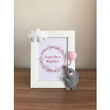 Bebek Çocuk Odası Çerçeve Fil Balonlu Gri Pembe Beyaz