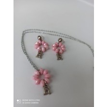 İnci Mode Kişiye Özel Harfli Kristal Boncuk Kolye Küpe Takı Seti Trend Hediyelik Pembe