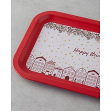 English Home Happy New Year Metal Tepsi 35X23 cm Kırmızı