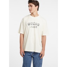 Guess Jeans Krem Erkek T-Shirt M4BI78K8FQ4G053 Gj Ss Cn Os Vıntage