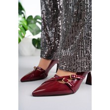 Marshetta Shoes Stiletza Model Kadın Bordo Rugan Toka Detaylı Sivri Burun Stiletto Topuklu Ayakkabı