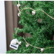 Beige & Stone Yılbaşı Jüt Ip Gümüş Zilli Zincir Noel Çam Ağaç Süsü