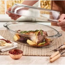 Paşabahçe 59062 Oval Cam Kapaklı Borcam Fırın Kabı