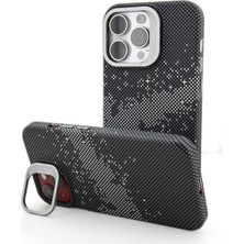 Coverzone iPhone 13 Pro ile Uyumlu Sert Kapak Kılıf Karbon Patterned Yüksek Kalite Desenli Tasarım Kamera Standlı Magsafe ile Uyumlu Kılıf Siyah