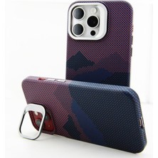 Coverzone iPhone 13 Pro Max ile Uyumlu Sert Kapak Kılıf Karbon Patterned Yüksek Kalite Desenli Tasarım Kamera Standlı Magsafe ile Uyumlu Kılıf Bordo-Kırmızı