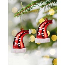 Showparty Yılbaşı Ağacı Süsü noel şapka kırmızı 8 cm 2'li