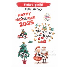 Msticker Hoşgeldin 2025, Happy New Year 2025 Yeni Yıl Kış Konseptli Sevimli Noel Baba ve Ağaçlar Figürler