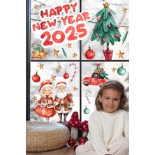 Msticker Hoşgeldin 2025, Happy New Year 2025 Yeni Yıl Kış Konseptli Sevimli Noel Baba ve Ağaçlar Figürler