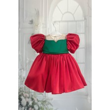 Bertuğ Bebek Kırmızı Yeşil Yeniyıl Noel Kız Çocuk Bebek Abiye Elbise
