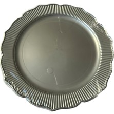 Omeyva Parti Davet Piknik Doğum Günü Sert Plastik Mika Tabak - Gri - 18  cm . - 6'lı Paket