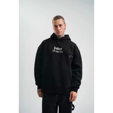 Tarz Yeri Üç Iplik Kapşonlu Dijital Patchli Sweatshirt - Siyah