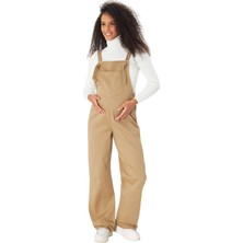 Luvmabelly MYRA6153 Bej Renkli Pamuklu Hamile Tulum Normal Kesim Şık ve Rahat Kot Salopet