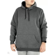 Tarz Yeri Erkek Uzun Kol Kapşonlu Basic Sweatshirt Hoodie - Füme