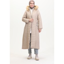 Sefa Merve Kapüşonlu Kapitone Kaban 0813-05 Bej