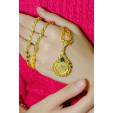 Aytek Gold 8 Ayar Tuğralı Yeşil Taşlı Pullu Kolye