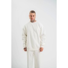 Tarz Yeri Uzun Kol Bisiklet Yaka Basic Sweatshirt - Beyaz