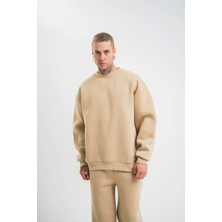Tarz Yeri Uzun Kol Bisiklet Yaka Basic Sweatshirt - Bej