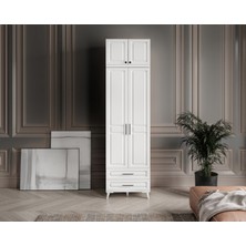 GuneyStore Ücretsiz Montaj - %100 MDF Gözde 2 Kapaklı Yüklüklü Beyaz Gardırop - MDF Dolap - Elbise Dolabı