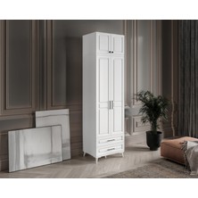 GuneyStore Ücretsiz Montaj - %100 MDF Gözde 2 Kapaklı Yüklüklü Beyaz Gardırop - MDF Dolap - Elbise Dolabı