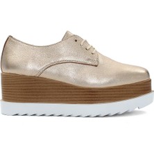 Celal Gültekin Kadın Altın Bağcıklı Dolgu Topuklu Deri Ayakkabı