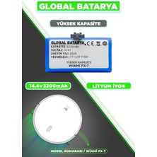 Global Batarya Wiami Fx7 Akıllı Robot Süpürge Bataryası 14.4V 3200mAh Li-ion Pil (Yüksek Kapasite)