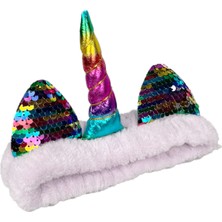 Toyaş Unicorn Peluş Bandana Makyaj Saç Bandı Lila Gökkuşağı Boynuzlu