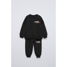 Ladin Store Yeni Sezon Unisex Çocuk Baskılı Pamuklu Sweatshirt ve Eşofman Alt-Üst Ikili Takım