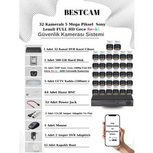 Bestcam 32 Kameralı Set 5 Mega Piksel Sony Lensli Full Hd Gece Görüşü Renkli Güvenlik Kamera Seti 500 Gb Hdd