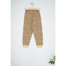 Bunny Hopp Kız Çocuk  Pamuklu Leopar Kalp Desenli Kahverengi Uzun Kollu  Pijama Takımı